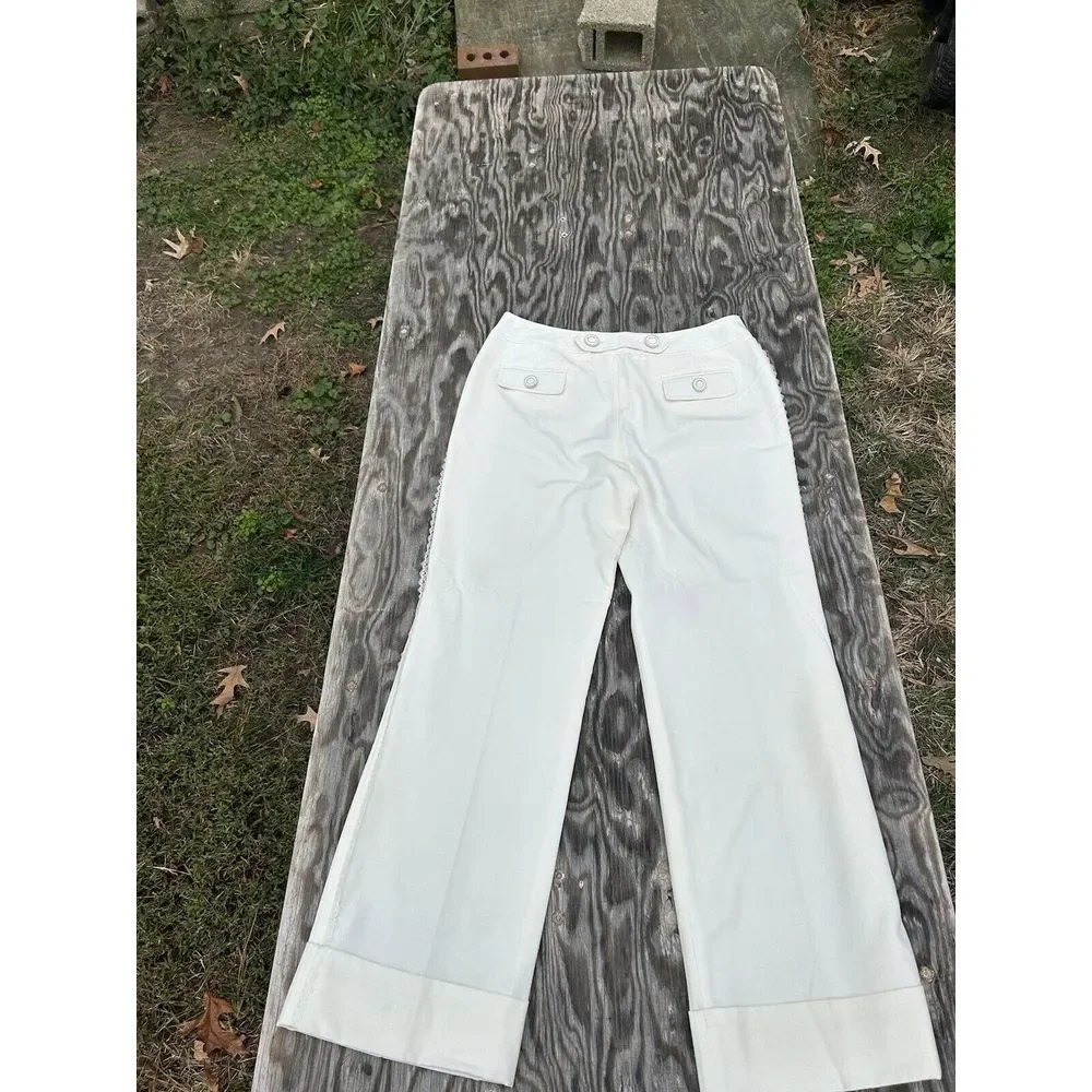 Larry Levine Stretch WOMEN'S Dress White Pants Size 12 Lace Summer Spring‎ Cute